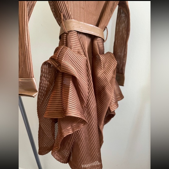 Tan Mesh Trench Coat with belt - Picture 3 of 5